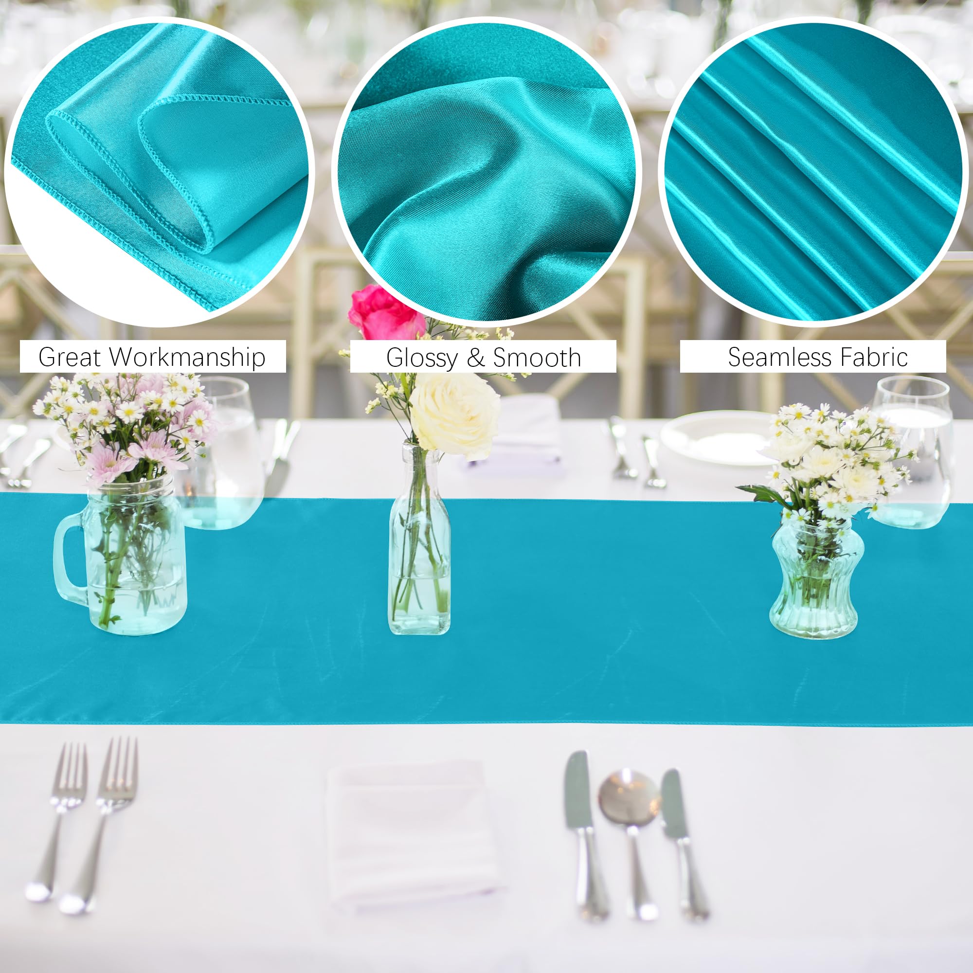 Aneco 4 Pack Satin Table Runner 12 X 108 Inch Teal Long Bright Silk And Smooth Fabric Party Table Runner For Wedding Banquet Par